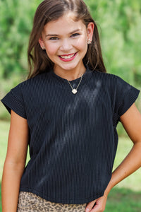 Girls: The Dina Black Ribbed Top