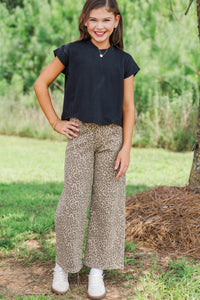 Girls: New Obsession Brown Leopard Wide Leg Jeans