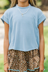 Girls: The Dina Dusty Blue Ribbed Top