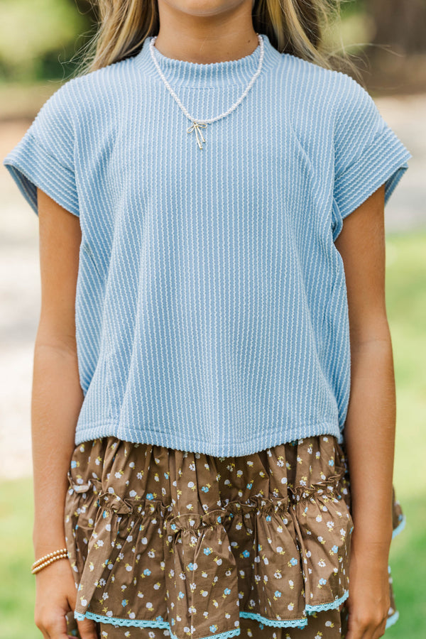 Girls: The Dina Dusty Blue Ribbed Top
