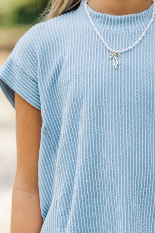 Girls: The Dina Dusty Blue Ribbed Top