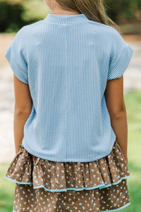 Girls: The Dina Dusty Blue Ribbed Top