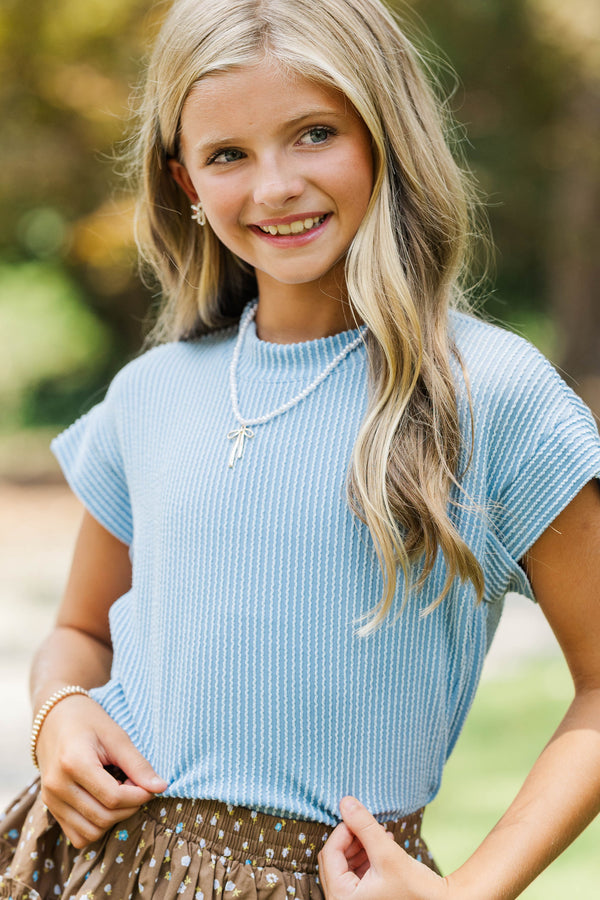 Girls: The Dina Dusty Blue Ribbed Top