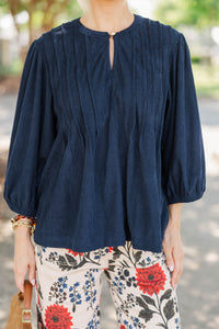 Kindred Living Navy Corduroy Puff Sleeve Blouse