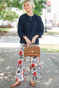 Kindred Living Navy Corduroy Puff Sleeve Blouse