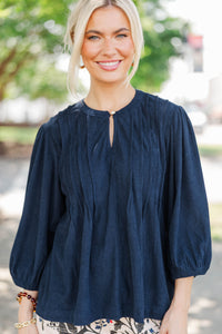 Kindred Living Navy Corduroy Puff Sleeve Blouse