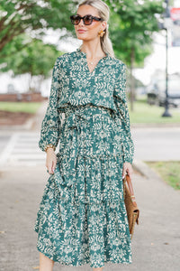 Quiet Season Green Floral Midi Dress
