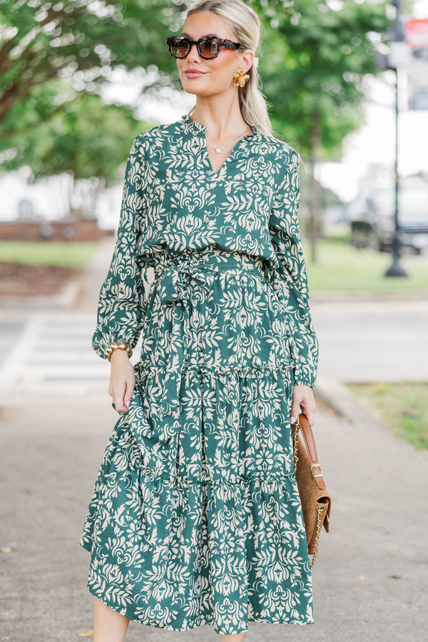 Quiet Season Green Floral Midi Dress