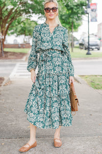 Quiet Season Green Floral Midi Dress