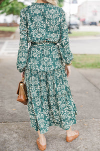 Quiet Season Green Floral Midi Dress
