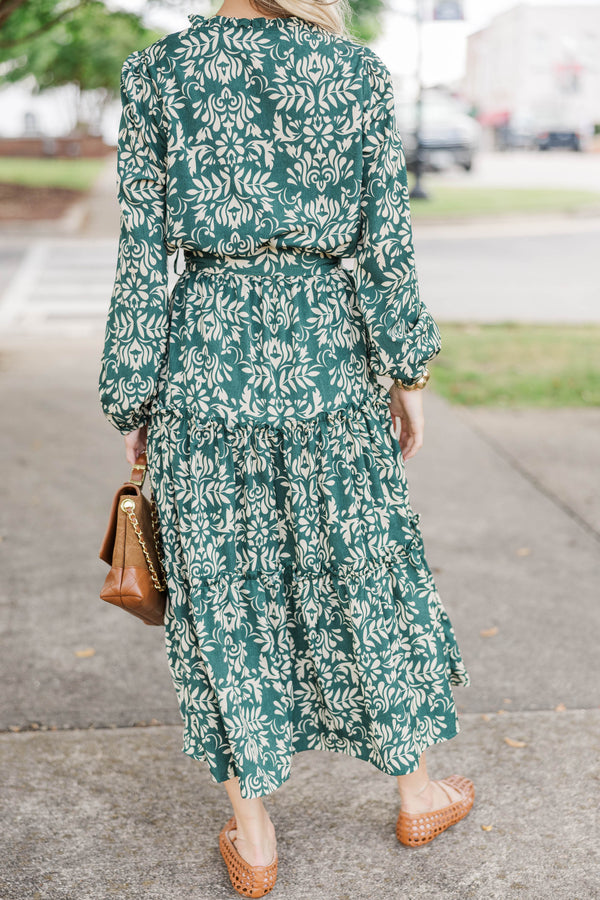 Quiet Season Green Floral Midi Dress