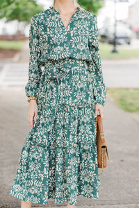 Quiet Season Green Floral Midi Dress