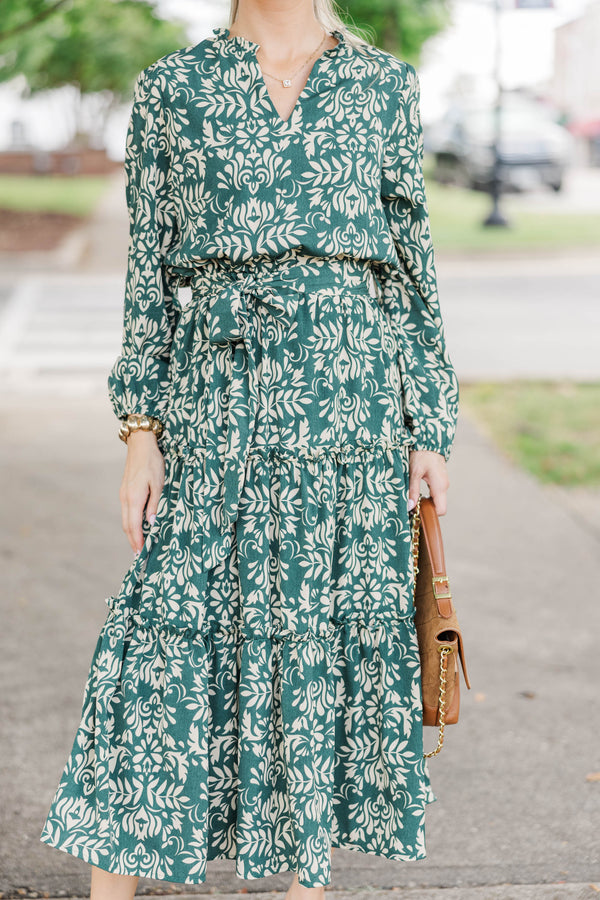 Quiet Season Green Floral Midi Dress