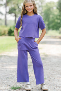 Girls: Play All Day Purple Pocket Knit Pants