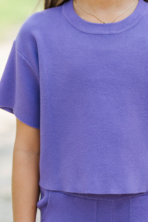 Girls: Play All Day Purple Knit Sweater