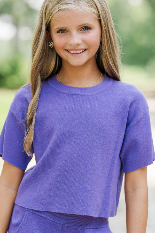 Girls: Play All Day Purple Knit Sweater