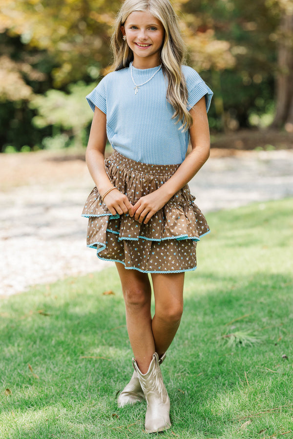 Girls: The Dina Dusty Blue Ribbed Top