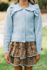 Girls: Always Prepared Blue Ruffle Collar Cardigan
