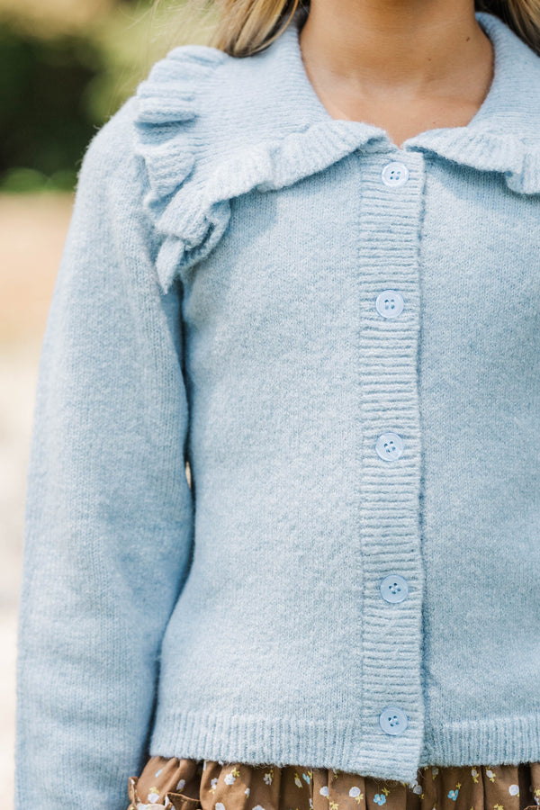 Girls: Always Prepared Blue Ruffle Collar Cardigan