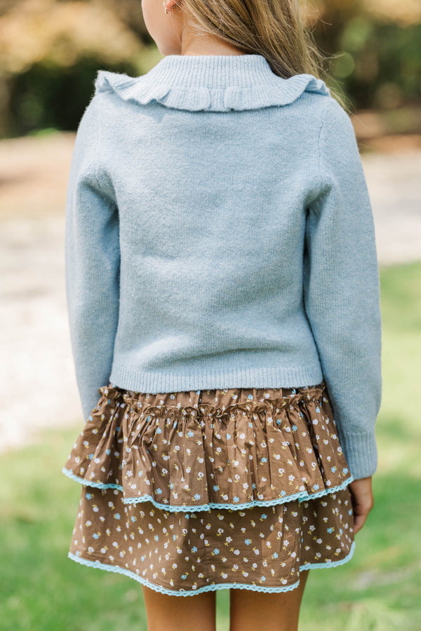 Girls: Always Prepared Blue Ruffle Collar Cardigan