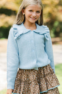 Girls: Always Prepared Blue Ruffle Collar Cardigan