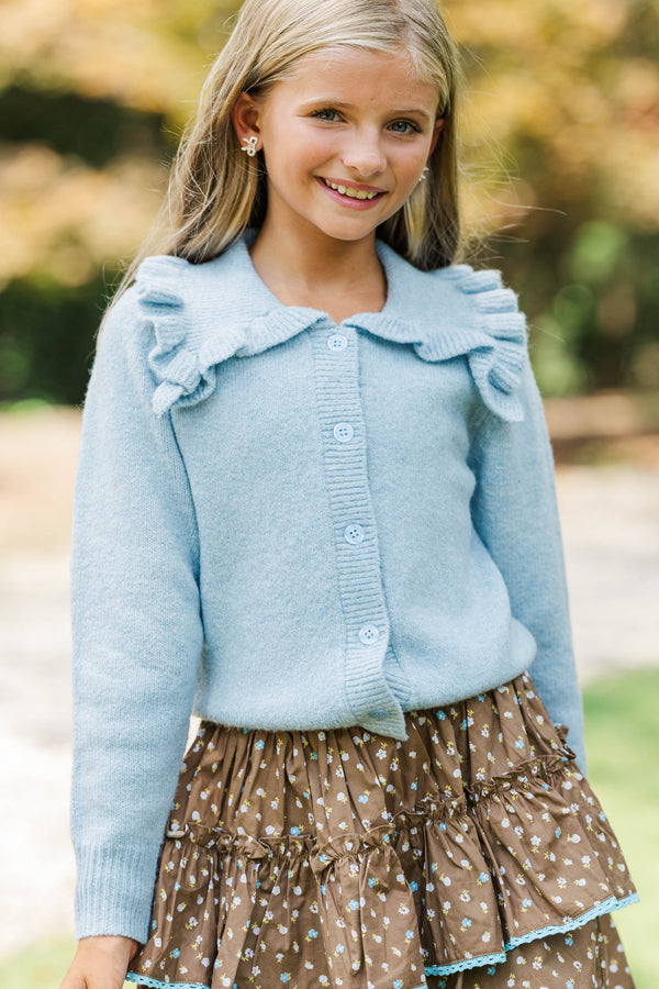 Girls: Always Prepared Blue Ruffle Collar Cardigan