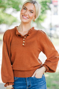 All The Difference Brown Ruffle Sweater