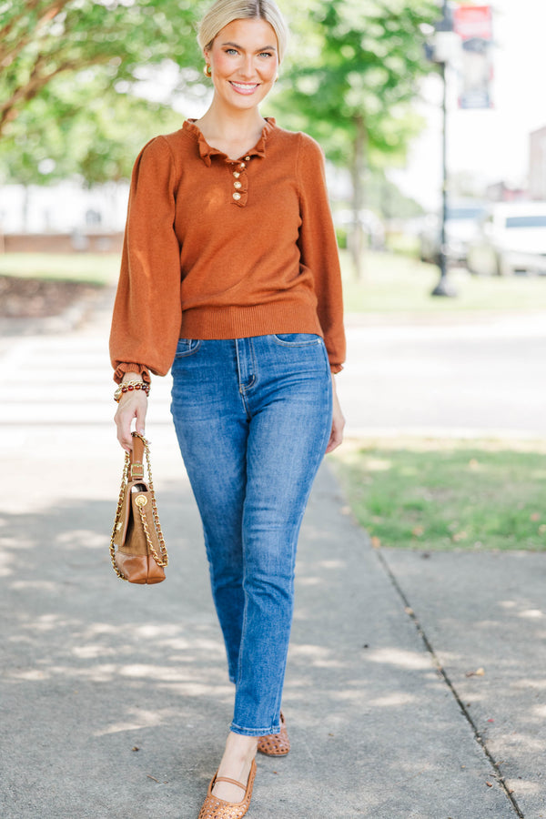 All The Difference Brown Ruffle Sweater
