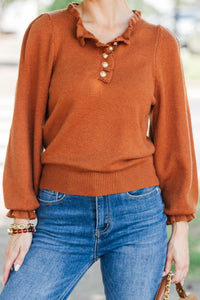 All The Difference Brown Ruffle Sweater