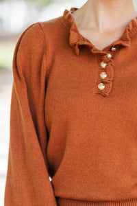 All The Difference Brown Ruffle Sweater