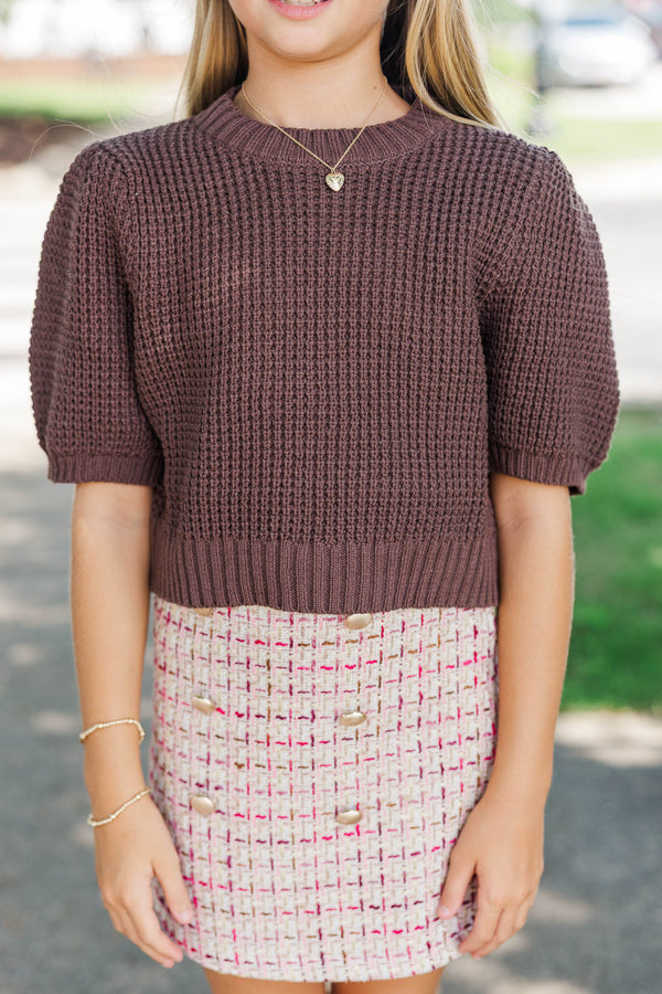 Girls: Best Of You Brown Short Sleeve Sweater