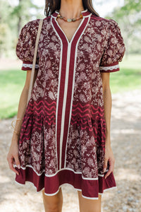 Welcome Home Burgundy Floral Babydoll Dress
