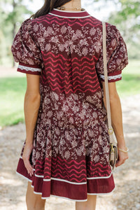 Welcome Home Burgundy Floral Babydoll Dress