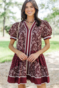 Welcome Home Burgundy Floral Babydoll Dress