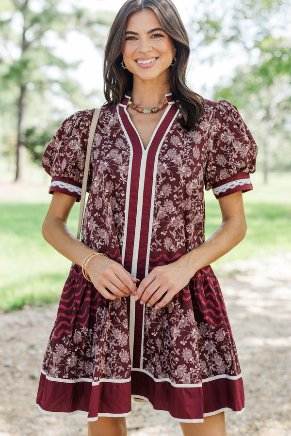 Welcome Home Burgundy Floral Babydoll Dress