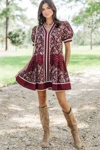 Welcome Home Burgundy Floral Babydoll Dress