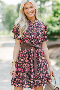 Weekend Club Brown Floral Smocked Dress