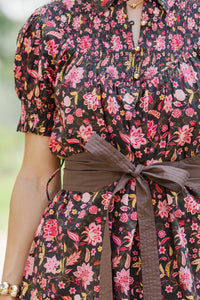 Weekend Club Brown Floral Smocked Dress