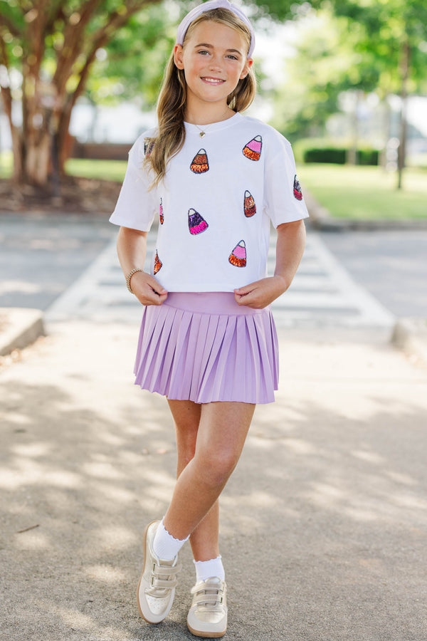 Girls: Candy Run White Sequin Candy Corn Top