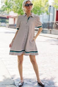 First Look Brown Striped Shift Dress