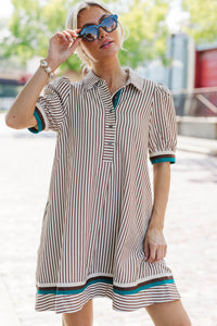 First Look Brown Striped Shift Dress