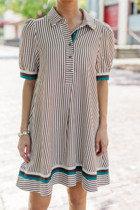 First Look Brown Striped Shift Dress