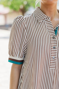 First Look Brown Striped Shift Dress