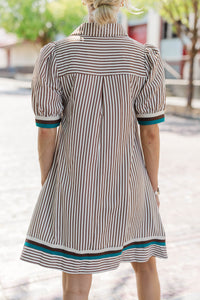First Look Brown Striped Shift Dress