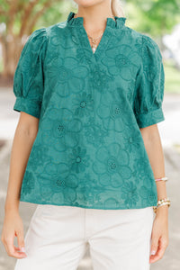 Full Circle Green Embroidered Puff Sleeve Blouse