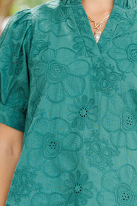 Full Circle Green Embroidered Puff Sleeve Blouse
