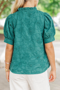 Full Circle Green Embroidered Puff Sleeve Blouse