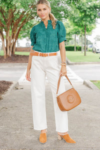 Full Circle Green Embroidered Puff Sleeve Blouse