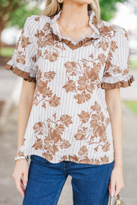 Keep Blooming Brown Floral Ruffle Blouse