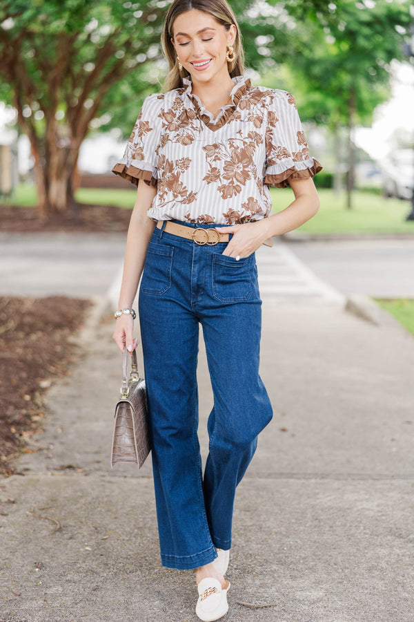 Keep Blooming Brown Floral Ruffle Blouse
